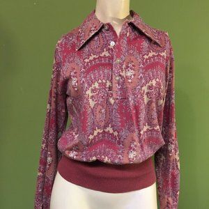 Vintage Cotton Blend Pink Paisley LS Wmns k171